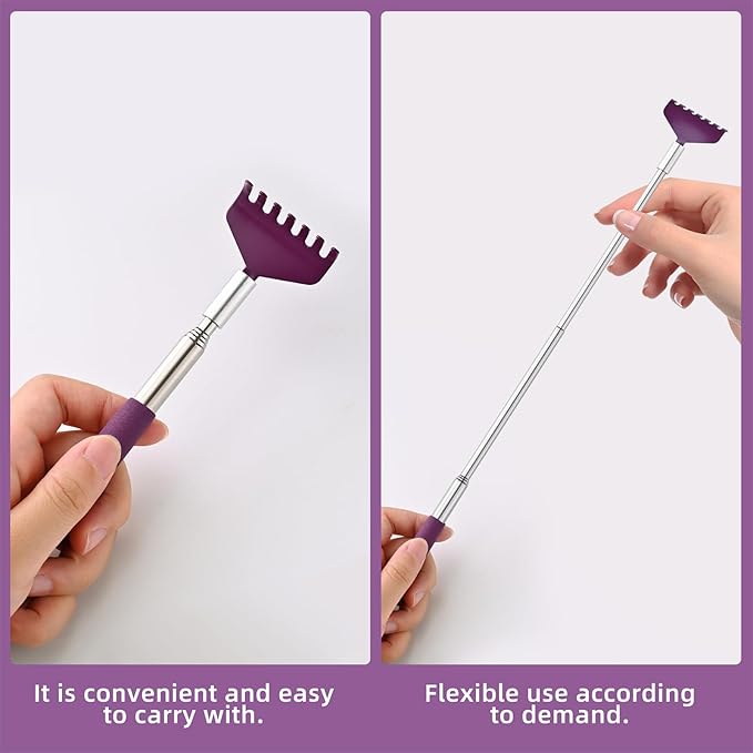 2 Pack Portable Extendable Back Scratcher, Stainless Steel Telescoping Back Scratcher with Beautiful Present Packaging(Purple)
