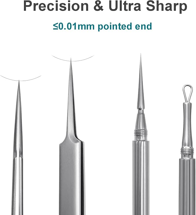 SGNEKOO Milia Remover Whitehead Extractor, Blackhead Tweezers with Angled Loop & Acne Needle Rose Gold in Case,Professional Facial Tool Kit