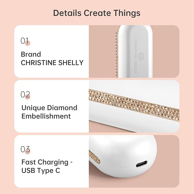 Cordless Hair Straightener Brush, Go Brush Pro, Portable Crystal Diamond Bling Mini Straightening Brush for Travel, Negative Ion Hot Comb with 9 Temps, Anti-Scald Ceramic, Fast Charging for Women