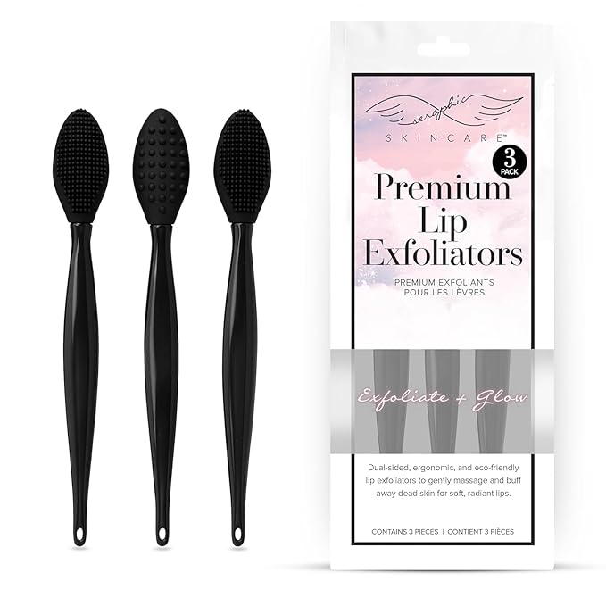 Seraphic Skincare Lip Exfoliator - Dual Sided BPA-Free Silicone Lip Scrubber with Wheat Straw Handles - For Soft Lips, Dead Skin Removal & Lip Mask Application - Pore Cleaning Brush For Lips (3 Pack)