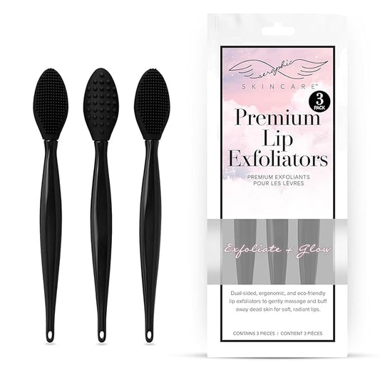 Seraphic Skincare Lip Exfoliator - Dual Sided BPA-Free Silicone Lip Scrubber with Wheat Straw Handles - For Soft Lips, Dead Skin Removal & Lip Mask Application - Pore Cleaning Brush For Lips (3 Pack)