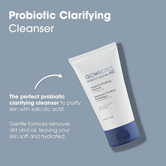 Glowbiotics Probiotic Clarifying Cleanser 5 oz – Gentle Foaming Face Wash with 2% Salicylic Acid & Peptides | Probiotic BHA Cleanser for Oily & Acne-Prone Skin