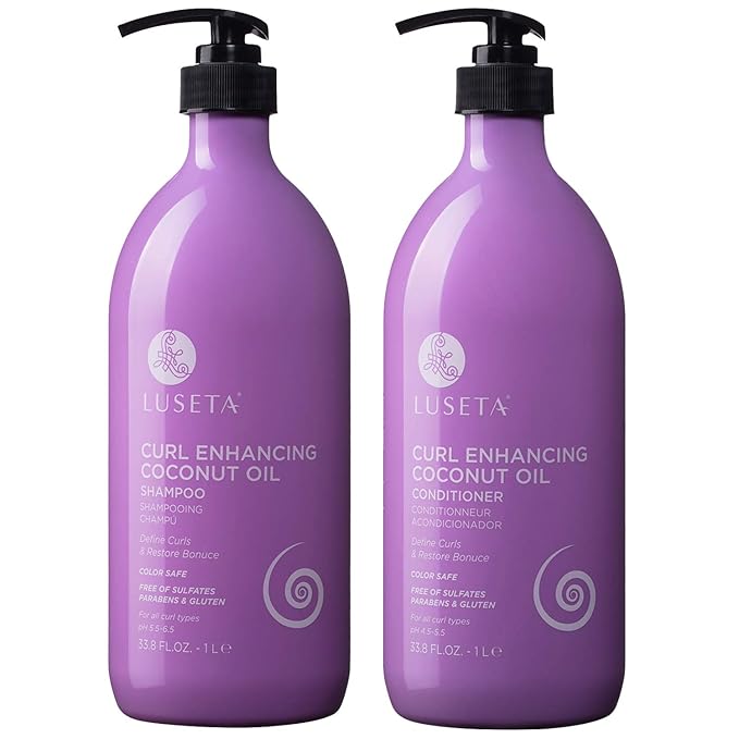 Luseta Curly Hair Shampoo and Conditioner Set - Define Curls and Restore Bounce with Coconut Oil for Waves and Curls, Intensely Moisturizing, Color Safe and Sulfate Free