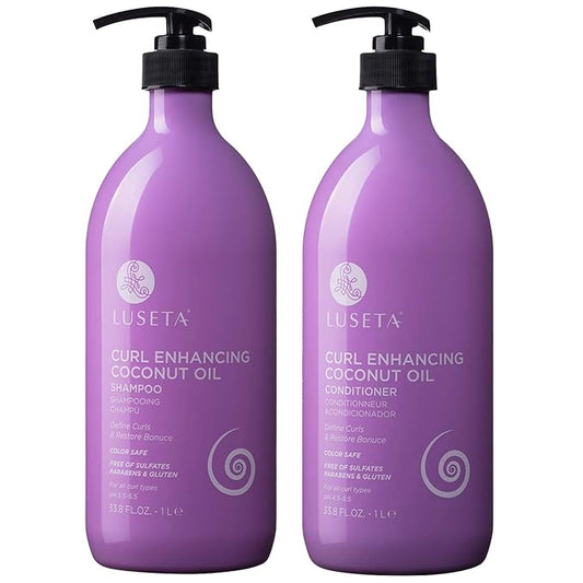 Luseta Curly Hair Shampoo and Conditioner Set - Define Curls and Restore Bounce with Coconut Oil for Waves and Curls, Intensely Moisturizing, Color Safe and Sulfate Free