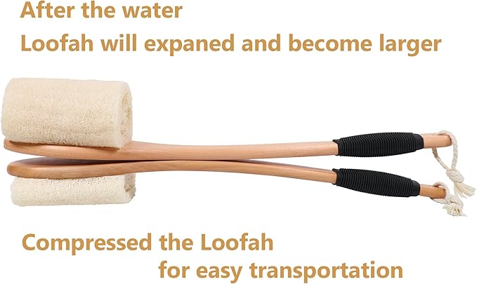 OWIIZI Back Loofah Scrubber Brush with Long Handle, Hard Loofa Sponge Body Bath Scrubber for Shower, Natural Luffa Skin Exfoliating On a Stick for Men Women Elder