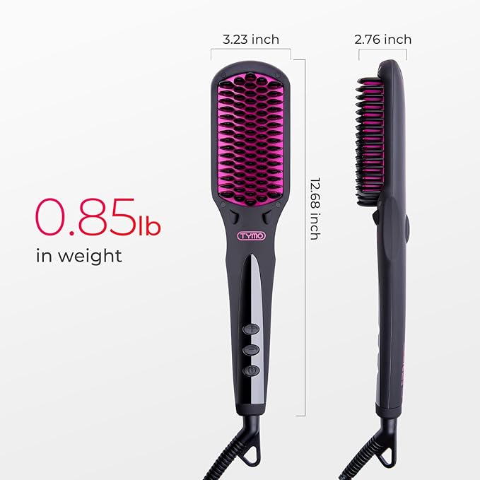 TYMO Ionic Hair Straightener Brush - One-Step Hair Straightener for Women, Straightening Brush with Negative Ions, 16 Temp Settings, LCD Display, Dual Voltage, Hot Comb Flat Iron for Frizz-Free Styles