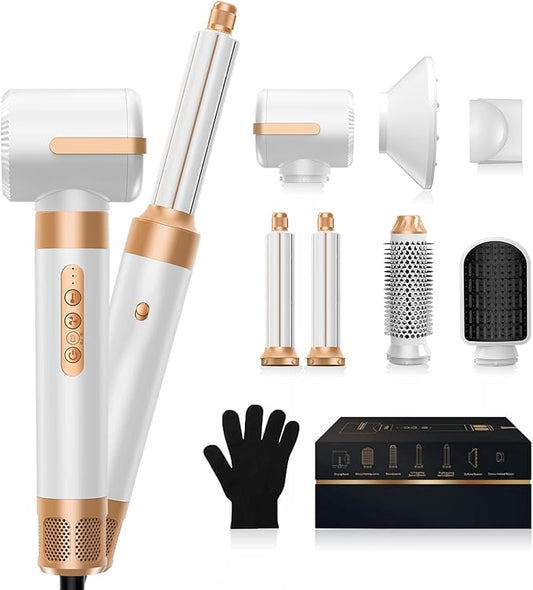 Blow Dryer Brush 7 in One, Negative Ion Hair Set Upgrade Hot Air Styler Wrap Curler, Curling Iron Styling Tools As A Gift for Straight/Curl/Drying/Smoothing