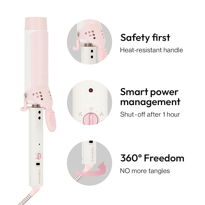 VODANA Professional GlamWave Ceramic Curling Iron, Natural Curls, Hair Curler, Curling Wand, Available in USA (Strawberry Cream, 1.4 inch)