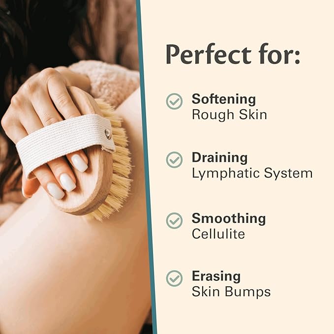 Firm Dry Brush & Shower Brush for Body - Handheld Back Scrubber Body Brush Exfoliator & Dead Skin Remover for Body Firm & Tighten Skin Improve Circulation for Men & Women by M3 Naturals