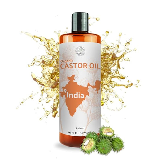 Organic Castor Oil Direct From India - Cold Pressed Castor Oil For Face, Hair Growth, Eyelash Serum, Eyebrow - Skin and Face Moisturizer and Detox - Hexane Free (16 oz)