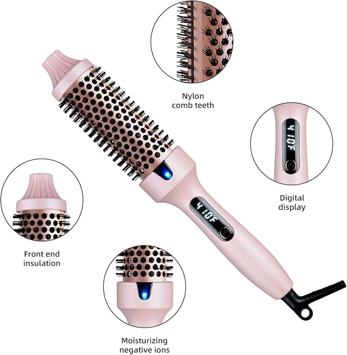 Thermal Brush, 1.5 Inch Heated Round Brush for Women, Dual Voltage Negative Ion Hot Brushes Styler for Blowout Look, Curling & Volumizing & Straightener for Dry Hair