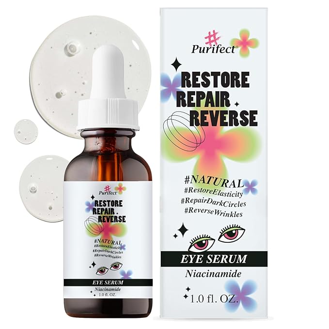 Purifect Niacinamide Serum for Eyes to Restore Elasticity, Repair Dark Circles & Reverse Wrinkles – Made in USA – Vitamin C & E Anti-Aging Formula – Under Eye Brightener and Firming Treatment, 1oz