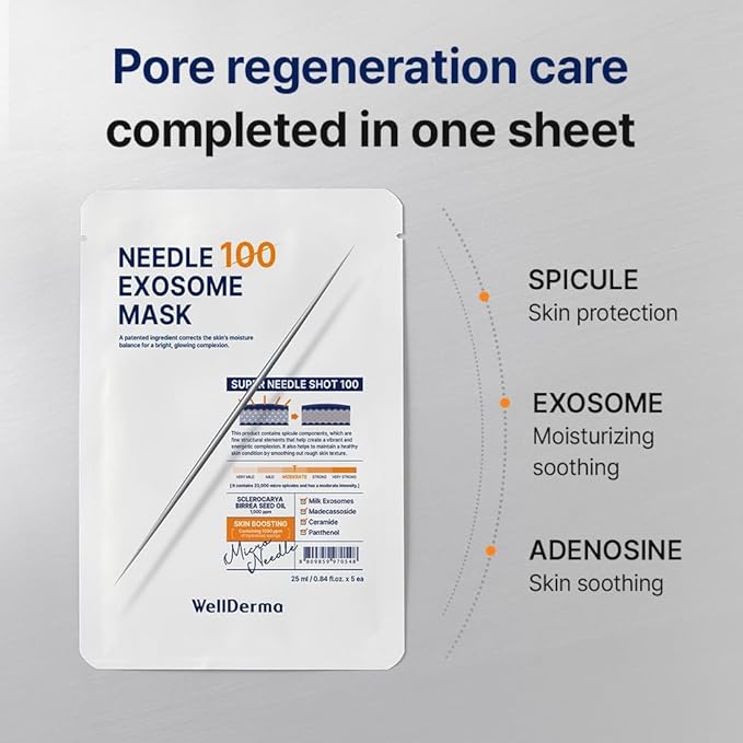 WELLDERMA Milk Exosome Mask 100, Hydrating & Balancing Sheet Mask, Face Care with Niacinamide, Panthenol & Ceramide Complex, 25ml x 5 Sheets