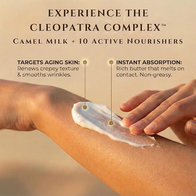 CAMMELLATTE Camel Milk Body Butter | Firming Moisturizer | for Crepey, Dry Skin, Wrinkles & Uneven Texture | Natural Bioactive Anti-Aging Renewal Cream 3.4 oz