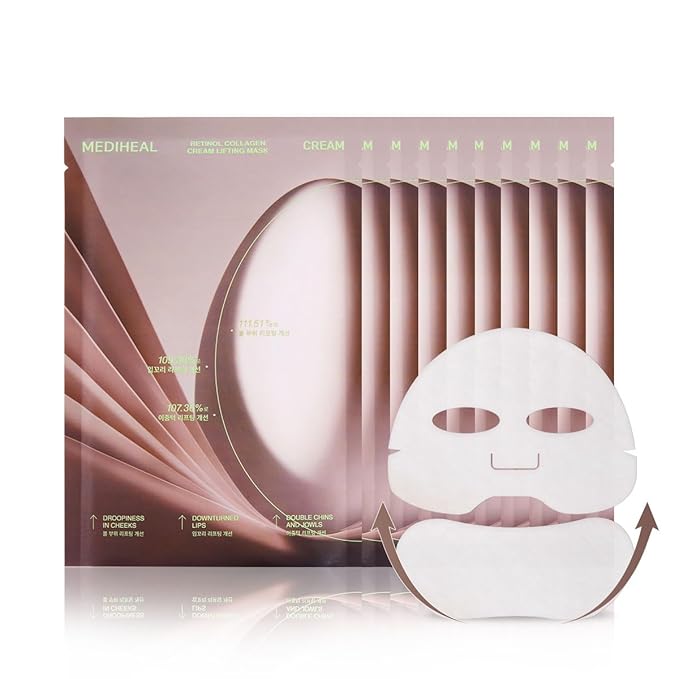 Mediheal Retinol Collagen Cream Lifting Mask (4 Counts) for V Line Mask,Anti-Aging - Helps Reduce Fine Lines & Wrinkles, and Smoothens Skin