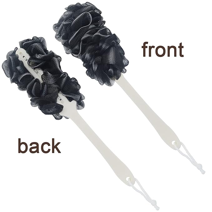 Back Scrubber for Shower, Loofah Long Handle Bath Body Brush, Soft Nylon Mesh Sponge On a Stick for Shower Men Women Kids Elderly, Exfoliating Scrub Cleaning Luffa for All Kinds of Skin(Black)