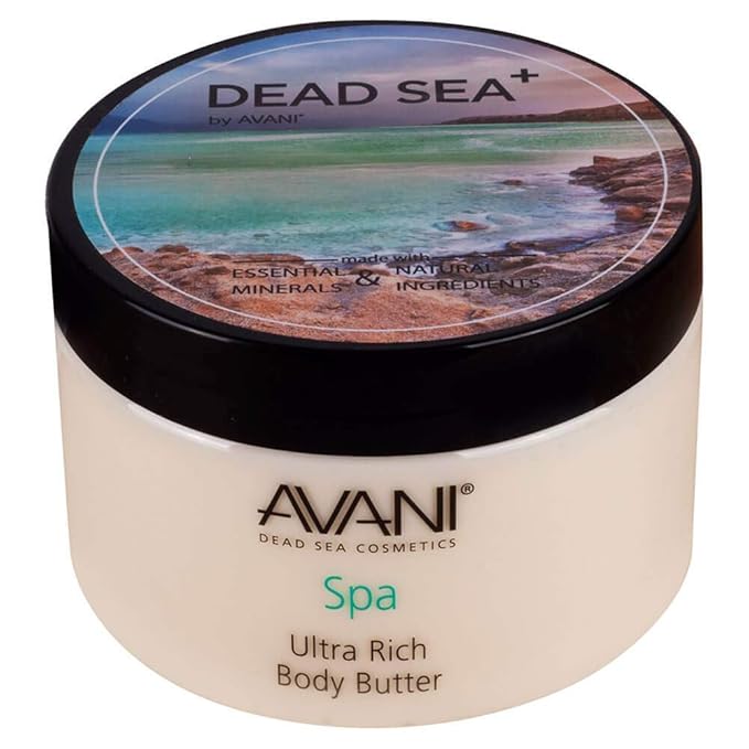 Avani Dead Sea Body Butter – Ultra-Rich Exfoliating & Hydrating Formula with Aloe Vera, Shea, Jojoba, Sunflower & Olive Oils – Suitable for All Skin Types – Vanilla