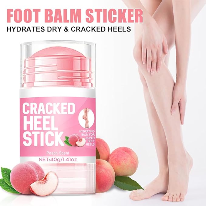 2Pcs Peach Scented Anti-Cracking Foot Cream Set,Natural Hydrating Heel Stick Balm,Deeply Moisturize & Soften,Repair Dry Cracked Skin,Smoothens Dry Cracked Feet