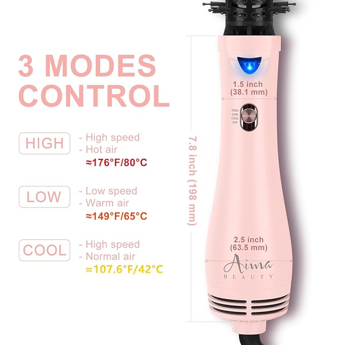 Hair Dryer Brush Blow Dryer Brush in one, Aima Beauty 1.25'' Round Brush Blow Dryer Ionic Hot Air Brush Styler Volumizer with Ceramic Coating & Tufted Bristles for Smooth and Shiny Blowout, Pink