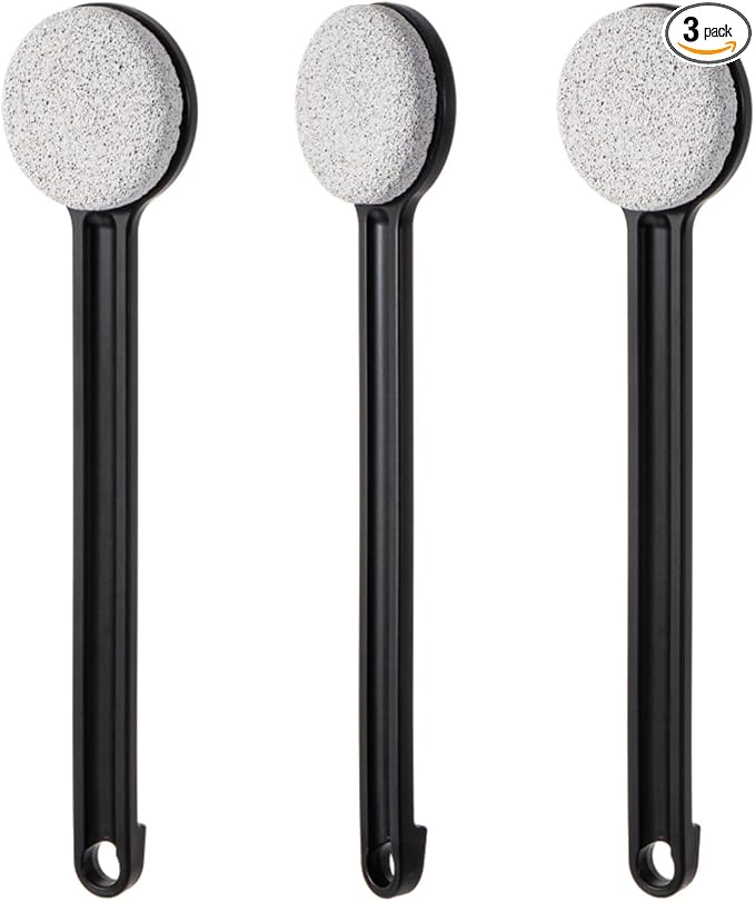 Pumice Stone for Feet with Long Handle 14", Hard Skin Callus Remover, Scrubber and Exfoliator for Dead Dry Skin, Softer & Smoother Feet, Pedicure Tool (Straight) Black