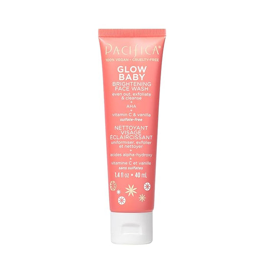Pacifica Mini Glow Baby Brightening Facial Cleanser 1.4 oz – Vitamin C & Glycolic Acid (AHA) Face Wash– Daily Cleanser for Anti-Aging Exfoliating for Smooth, Even Glowing Skin Vegan Clean Beauty