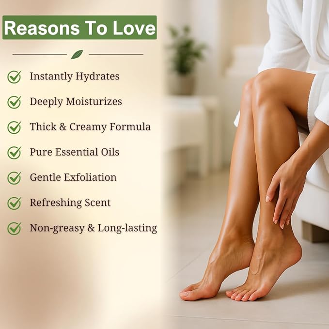 Natural Escapes Peppermint, Rosemary, Eucalyptus & Tea Tree Oil Foot Cream for Dry Feet, Cracked Heels, Calluses, Athlete's Foot - Heel Repair Cream for Women & Men (8 oz)