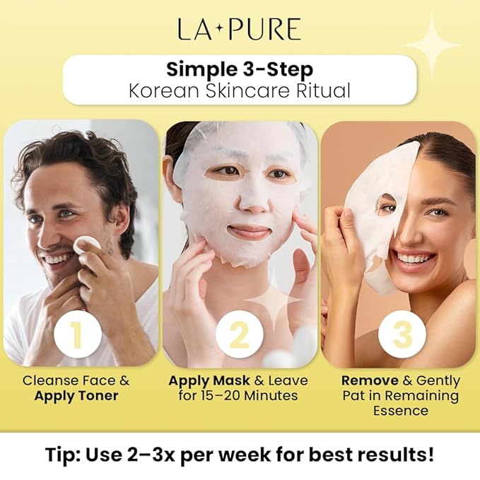 LA PURE Snail Mucin Mask – 10ct Korean Sheet Mask Pack for Signs of Aging, Aid Skin Repair & Hydration – Pure Snail Mask for Face with Collagen & Hyaluronic Acid – Cruelty-Free Hydrating Sheet Mask