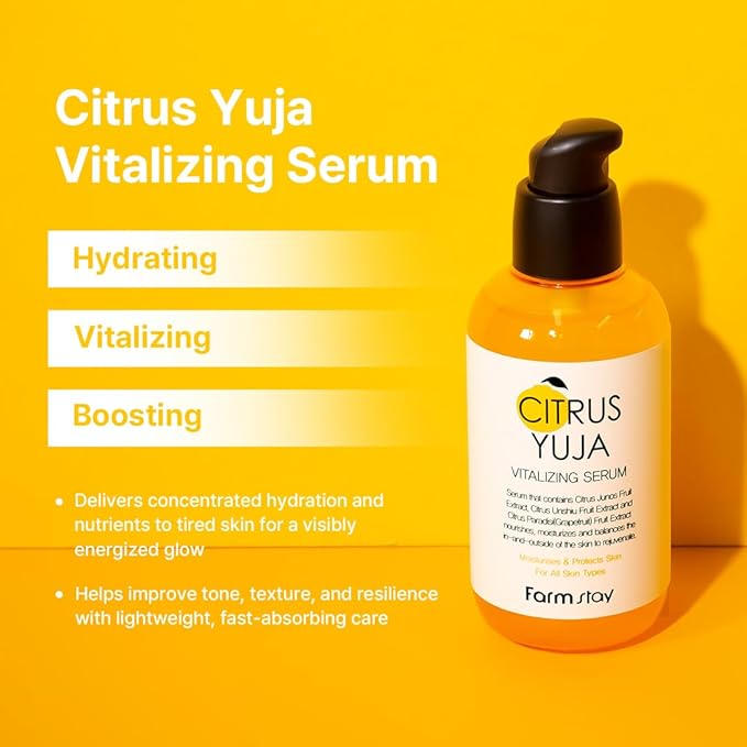 FARMSTAY Citrus Yuja Vitalizing Serum – Vitamin C Glowing Serum with Niacinamide for Dry & Sensitive Skin, Moisturizing & Rejuvenating Radiant Skin Care, Korean Skin care, for Women & Men, 3.38 fl oz
