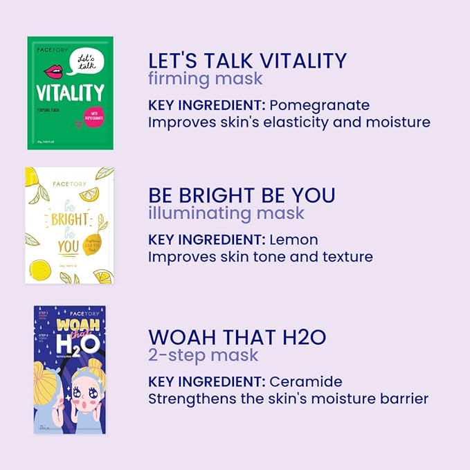 FACETORY K Beauty Face Mask Skin Care - BEST OF 7 COLLECTION Sheet Mask Set | Natural Premium Korean Face Mask For All Skin Types - No Sulfates No Parabens (7 pc)