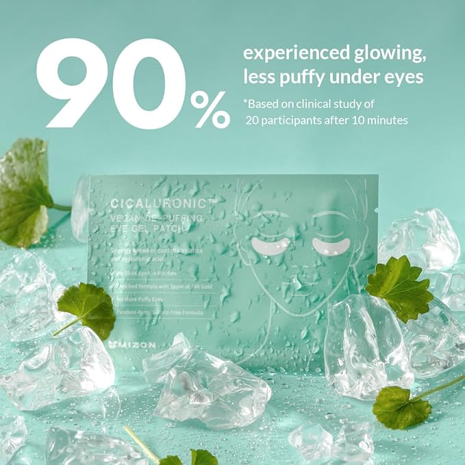 MIZON Cicaluronic Vegan De-puffing Eye Gel Patch, 24K Gold & Cica Under Eye Mask, Reduces Puffy Eyes, Dark Circles and Wrinkles (21 pairs) Stocking Stuffers