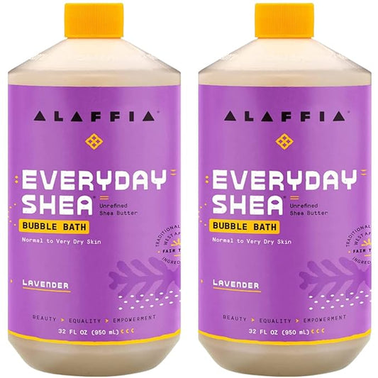 Alaffia Everyday Shea Bubble Bath, Cleanse, Soothe & Moisturize Skin, Made with Fair Trade Shea Butter, Cruelty Free, No Parabens, Vegan, Lavender, 2 Pack – 32 Fl Oz Ea