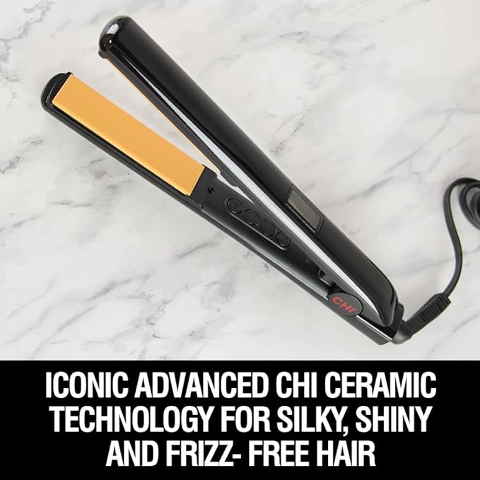 CHI Original Digital Ceramic Hairstyling Iron, Hair Straightener Delivers Shiny, Smooth Results, Even Heat for Less Damage, 1" Iron, Piano Black