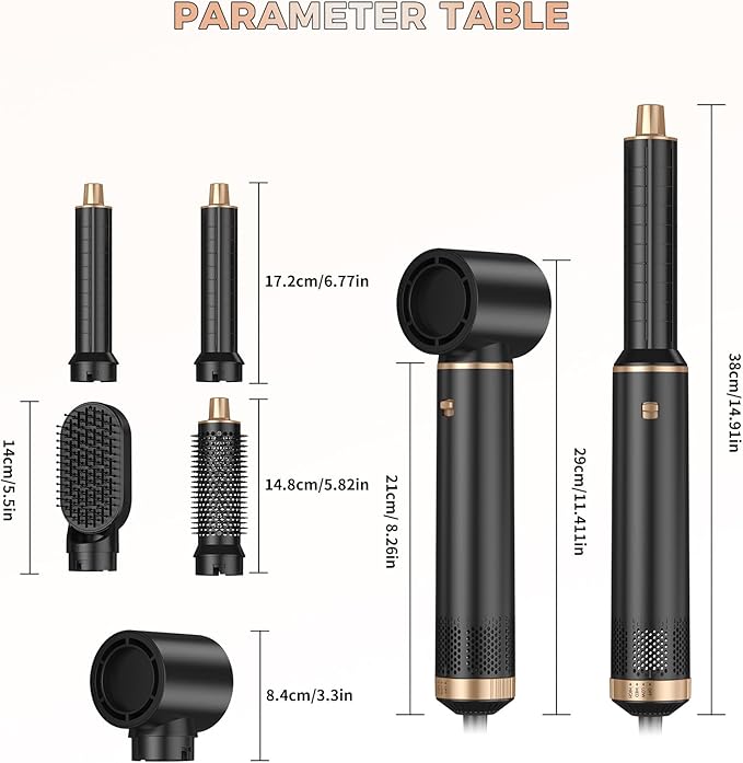 5 in 1 Hot Air Brush - Blow Dryer Brush & Air Curling Wrap Styler with Negative Ion Technology, Hair Dryer Brush for Drying, Curling, Straightening & Styling, Holiday Gift for Women (Black)