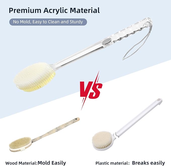 Back Scrubber Long Handle for Shower,Back Brush Dual-Sided with Stiff and Soft Bristles,Body Exfoliator for Bath or Dry Brush