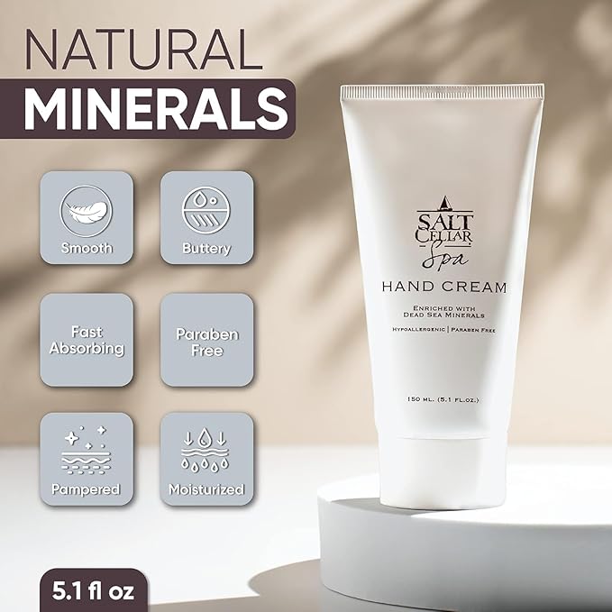 Salt Cellar Spa Dead Sea Mineral Hand Cream, Pack of Three, Moisturizer Lotion for Dry, Cracked Skin Enriched with Glycerin, Olive Oil, Paraben Free, Fast Absorbing, 5.1 FL oz (150 ml)