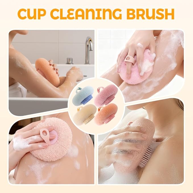 Super Soft Sunflower Suction Cup Bath Ball, 2025 New Exfoliating Bath Bath Sponge Cleaning Brush with Finger Rings for Women and Men (Style A, 4 pcs)