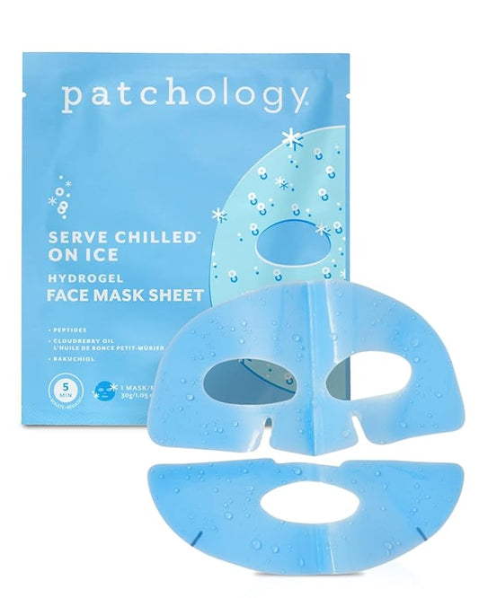 Patchology Iced Cooling Hydrogrel Face Mask Sheet with Peptides, Cloudberry Oil & Bakuchiol, Facial Sheet Mask for Soothing, Puffiness & Firming Skin - Christmas Gifts & Stocking Stuffers (1 Count)
