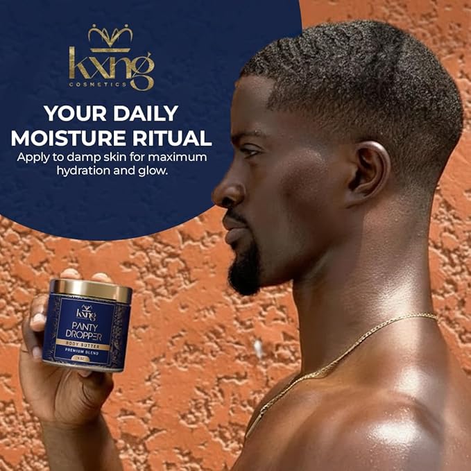KXNG Cosmetics Organic Shea Body Butter Cream – 4oz | Mens Body Butter for Black Men & Women with Shea, Cocoa, Mango & Coconut Oil | Deep Hydrating Cream for Dry Skin, Hands & Feet