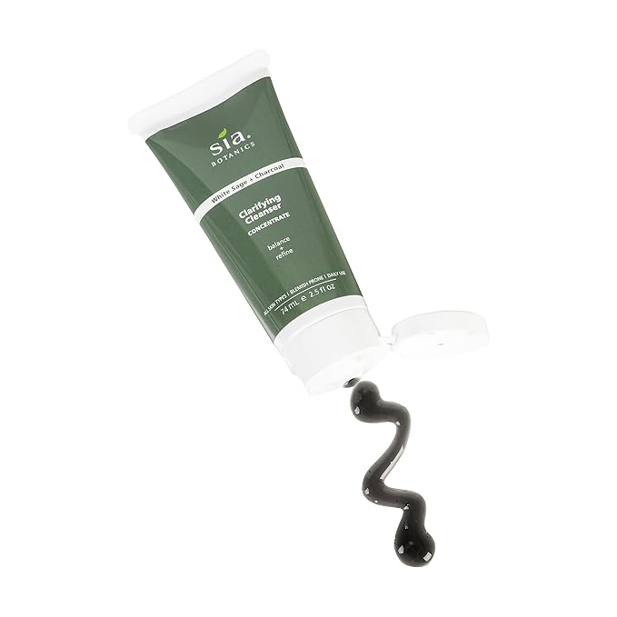 Sia Botanics Clarifying Facial Cleanser (74ml/2.5oz Eco Tube) | Face Wash w/White Sage, Activated Charcoal, Tea Tree | Natural, Clean, Botanical Skincare for Women