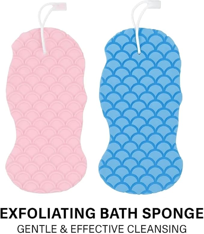 Magic Exfoliating Bath Sponge - 3D Exfoliating Bath Sponge for Dead Skin Removal, Skin-Friendly Exfoliator Also a Gentle Bath Sponge for Baby, for Adults, Kids & Pregnant Women (2Blue+2pink)