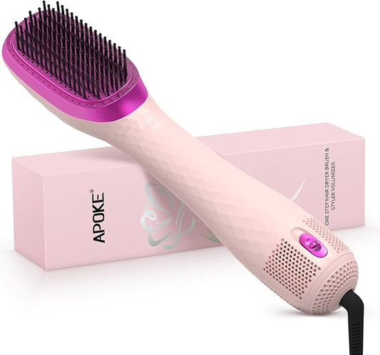 APOKE 3 in 1 Hair Dryer Brush Professional 1200W Powerful Ceramic Tourmaline 3 Heat/2 Speed Settings One Step Hair Dryer and Styler (Pink)