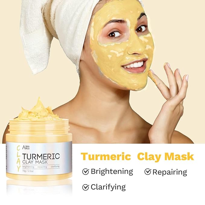 ANAI RUI 3Pcs Face Mask Set, Turmeric Clay Mask - Green Tea Face Mask - Dead Sea Minerals Mud Mask, Holiday Gift Set, Stocking Stuffers for Women &Teen Girls, Self Care Gifts for Women 2.5 oz each
