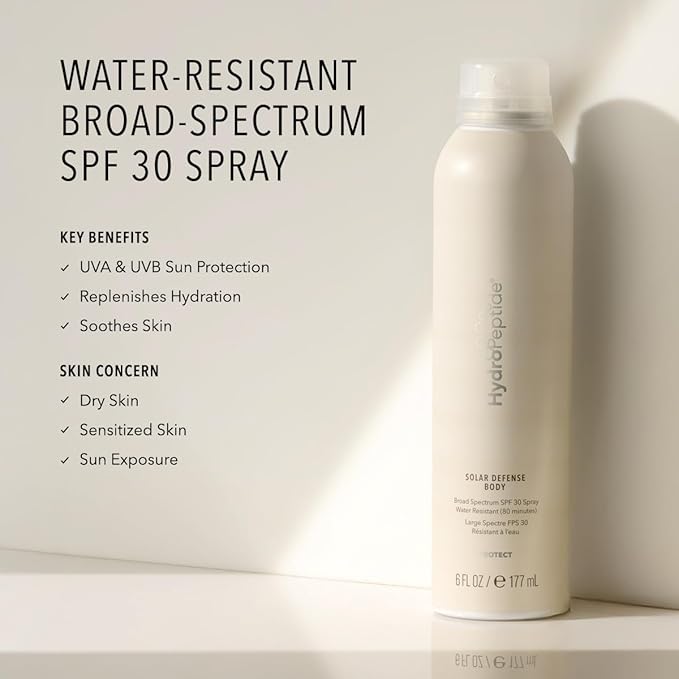 HydroPeptide Solar Defense Body SPF 30, Broad Spectrum, Water Resistant Sunscreen, Hydrates and Soothes, 6 Ounce