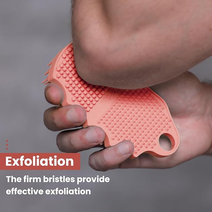 Silicone Body Scrubber Silver-Infused Dual-Sided 3-in-1 for Shower, Body Cleaning+Massage+Exfoliator Body Brush Buffer for Men and Women, Silicone Loofah, Non-Slip Handle (Pink)