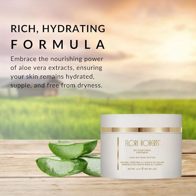Flori Roberts Shea Nut Body Butter, Premium Moisturizer for Rough Dry Skin, Nourishing Body Cream for Women of Color or Darker Skin Tones, 8 oz