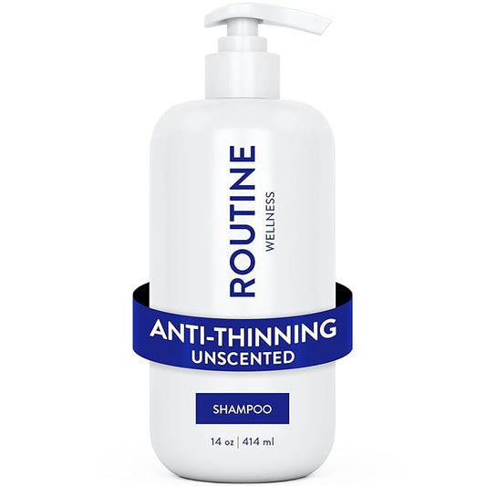 Routine Wellness Anti-Thinning Shampoo for Thinning Hair - Biotin DHT Blocker Women & Men - Color Safe Shampoo for Hair Loss & Healthy Hair - Unscented -14oz