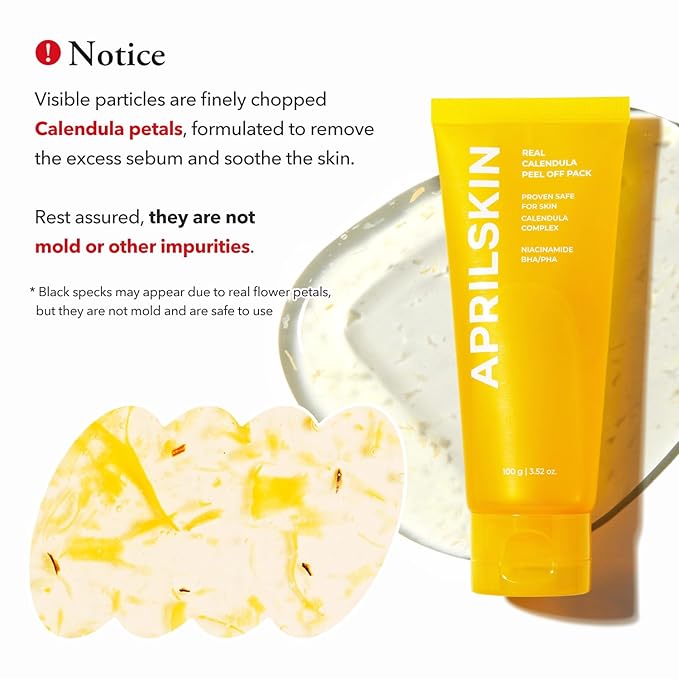 APRILSKIN Calendula Flower-Infused Facial Peel Off Mask, 3.52 fl. oz, PHA, BHA & Niacinamide gently exfoliates, removes impurities, improves uneven skin tone, and minimizes pores, Korean Skincare