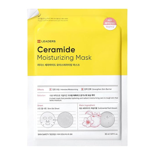 LEADERS Insolution Ceramide Moisturizing Mask - Hydrates, Moisturizes, Nourishes Rough & Dry Skin | Strengthens Skin Barrier, Easy Peel Pouch, Safe & Gentle for All Skin Types - 5 Sheets