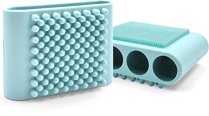 1PCS Silicone Body Scrubber Exfoliator- Bath Loofah & Sponges Alternative 4-Finger Non-Slip Grip Face & Scalp Scrubber for Sensitive Skin Body Brush for Men & Women (Blue)