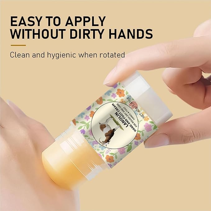 Lanolin Hand & Foot Cream Stick, Moisturizing Foot Balm for Dry, Cracked Skin with Aloe Vera, Softens Cracked Heels, Knees & Elbows, Non-Greasy Hydration for Men & Women